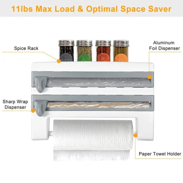 Magnetic Plastic Wrap And Foil Dispenser With Cutter Organizer