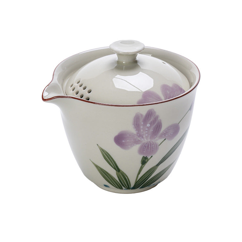 Hand Painted Purple Flower Teapot for Household Use