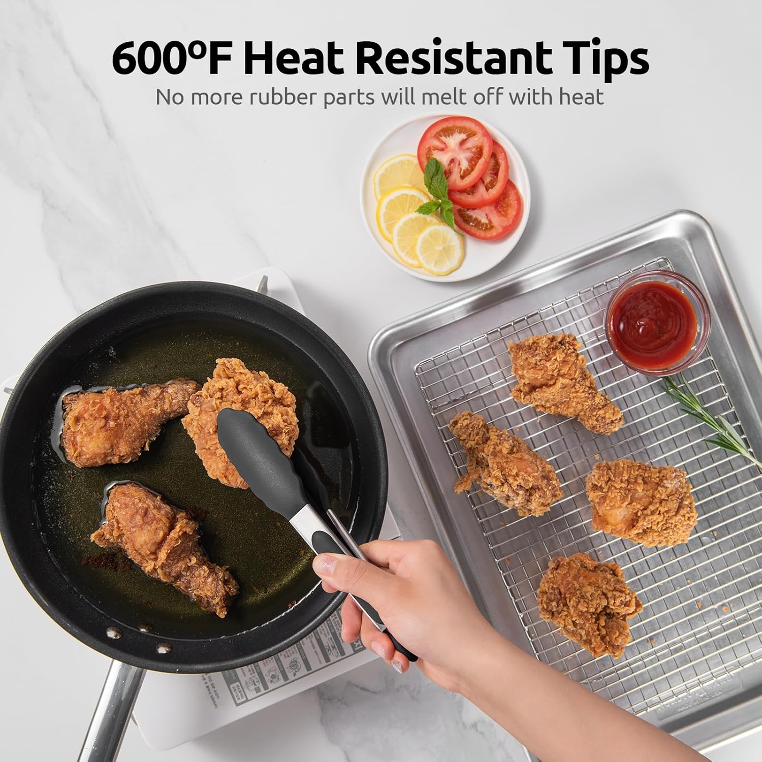 Heat Resistant Silicone Stainless Steel Kitchen Tongs With Locking Handle