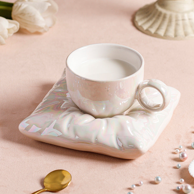 Nordic Ceramic Cup with Pillow Coaster Set for Couples