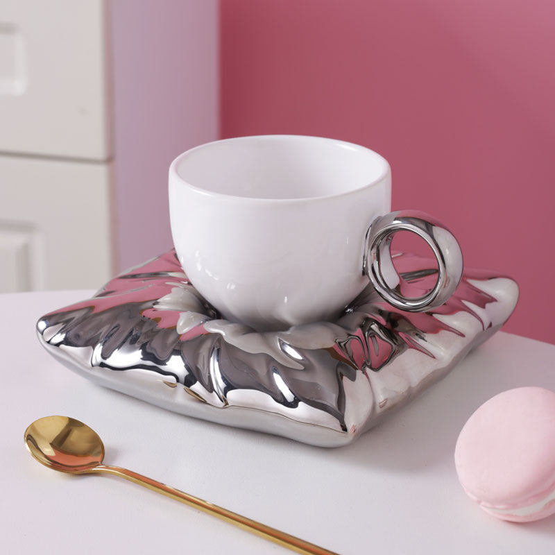 Nordic Ceramic Cup with Pillow Coaster Set for Couples