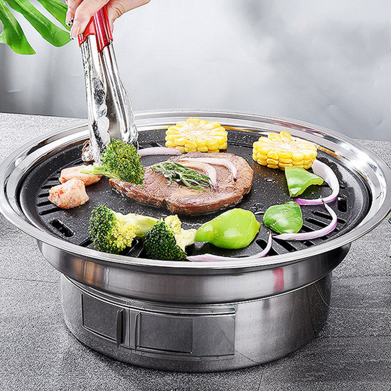 Portable Stainless Steel Round Charcoal BBQ Grill Non-Stick