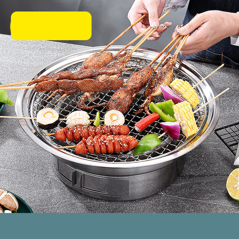 Portable Stainless Steel Round Charcoal BBQ Grill Non-Stick