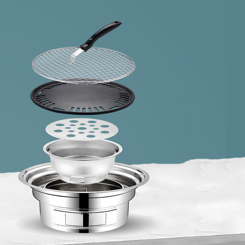 Portable Stainless Steel Round Charcoal BBQ Grill Non-Stick