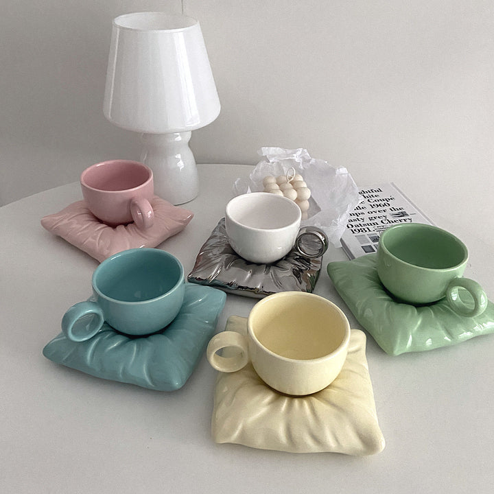 Nordic Ceramic Cup with Pillow Coaster Set for Couples