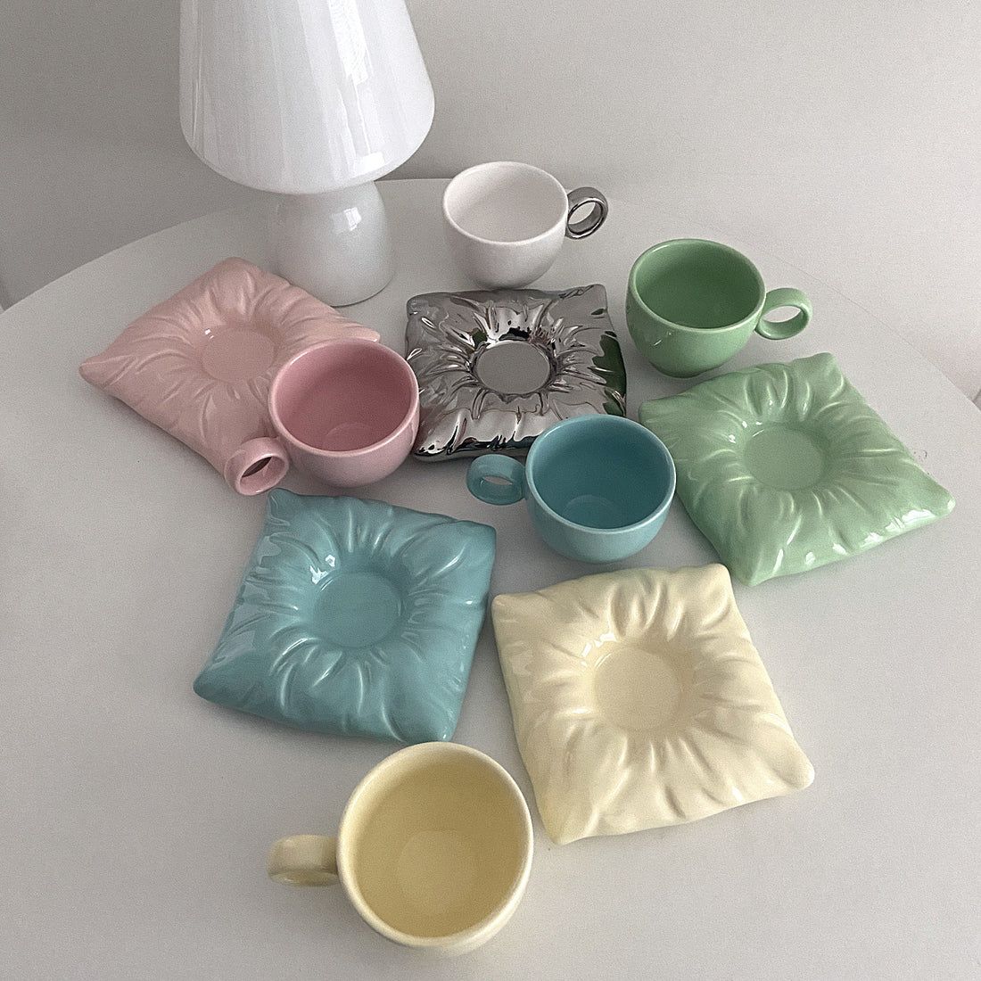 Nordic Ceramic Cup with Pillow Coaster Set for Couples