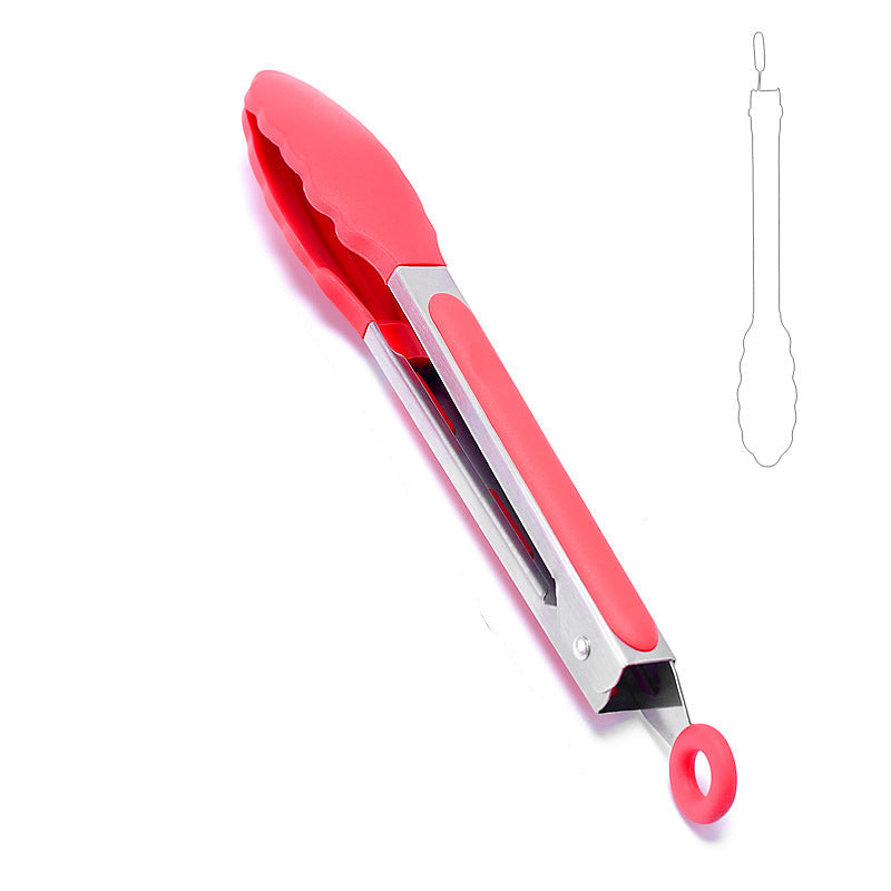 Heat Resistant Silicone Stainless Steel Kitchen Tongs With Locking Handle