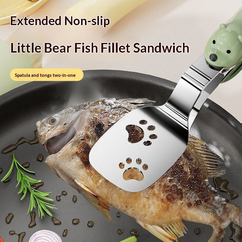 Extended Non-Slip 2-in-1 Stainless Steel Food Tongs