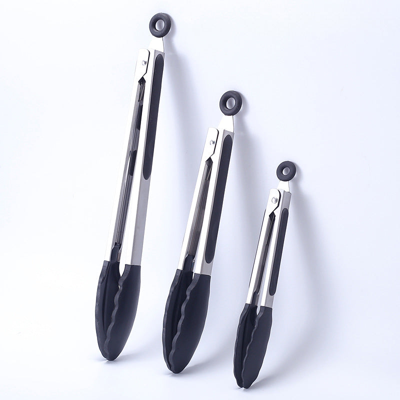Heat Resistant Silicone Stainless Steel Kitchen Tongs With Locking Handle