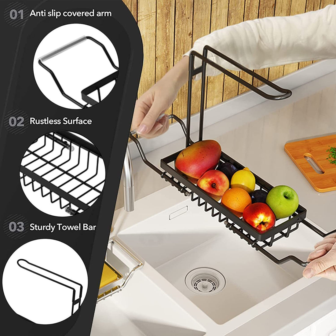 Expandable Stainless Steel Sink Caddy Organizer With Holder