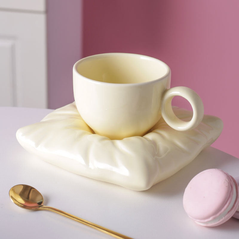 Nordic Ceramic Cup with Pillow Coaster Set for Couples