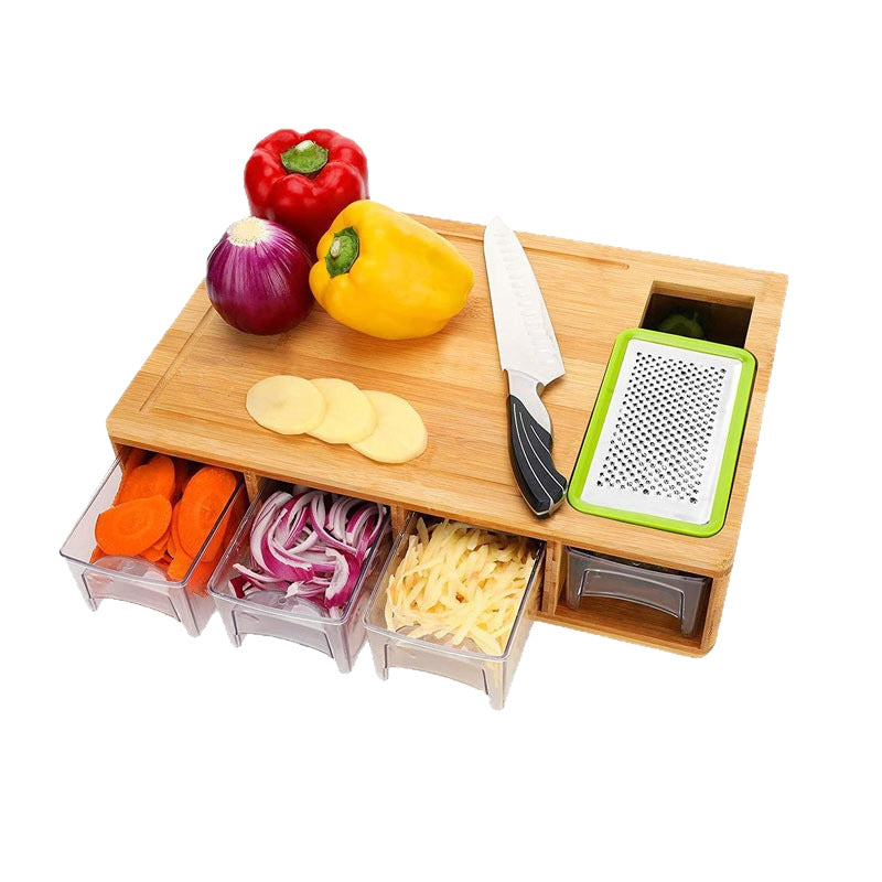 Bamboo Cutting Board with Built In Drawer for Vegetables