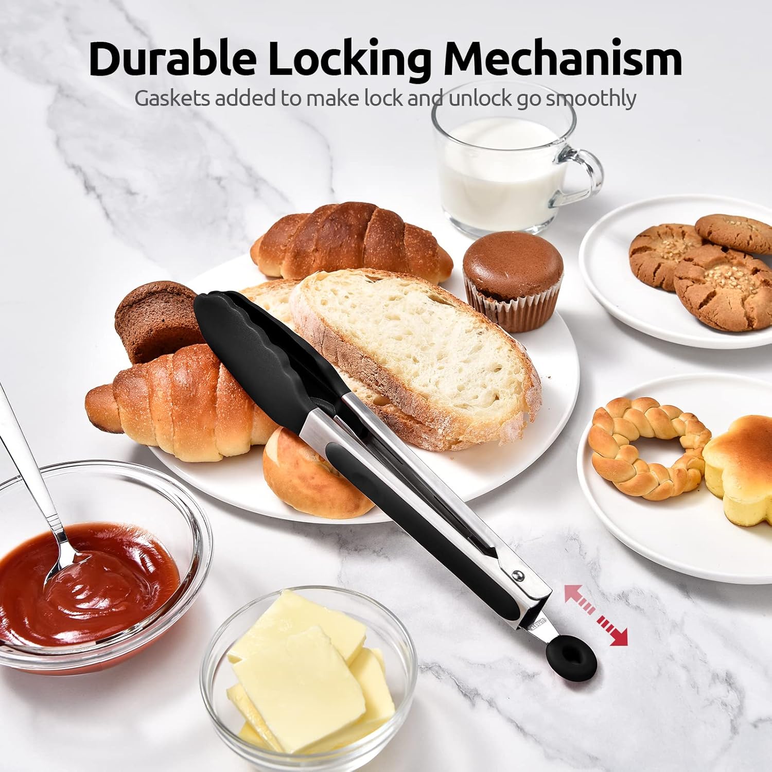 Heat Resistant Silicone Stainless Steel Kitchen Tongs With Locking Handle