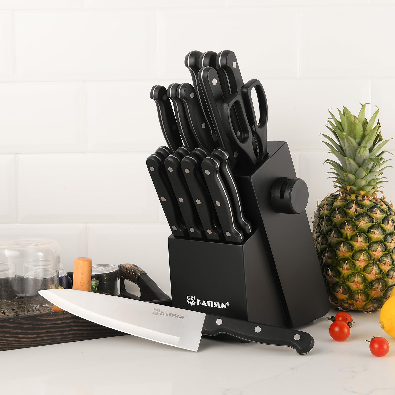 19 Piece German Steel Kitchen Knife Set With Sharpener