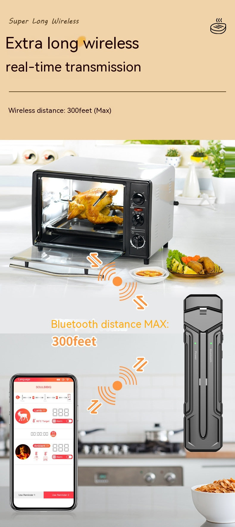 Wireless Kitchen Oven Thermometer Digital
