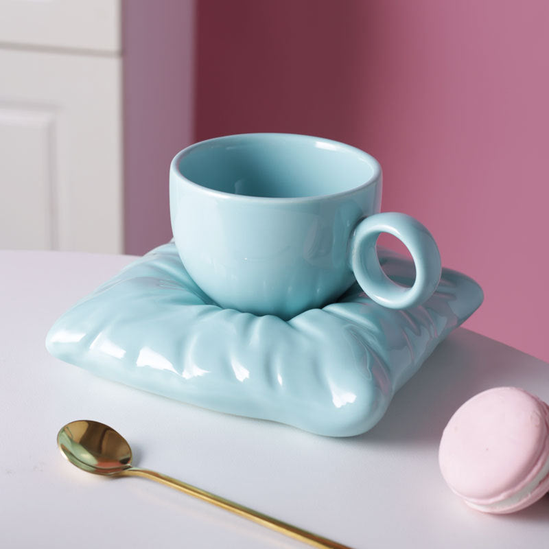 Nordic Ceramic Cup with Pillow Coaster Set for Couples