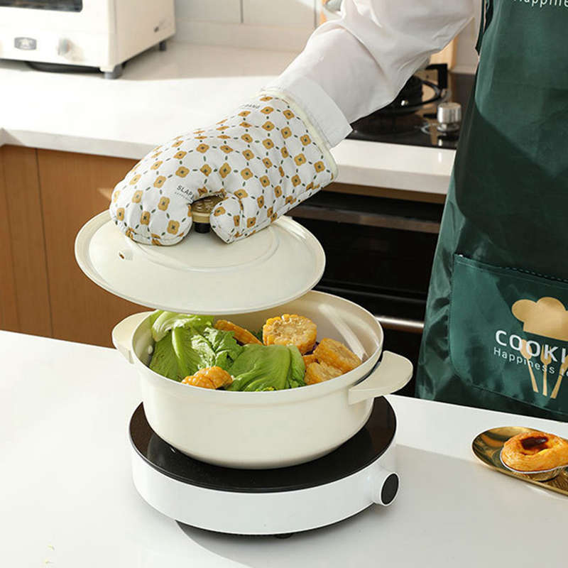 Heat Resistant Cotton Microwave Oven Mitts Kitchen Gloves