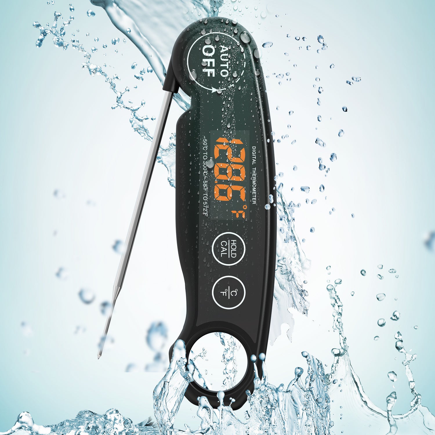 Folding BBQ Meat Thermometer with LED Display