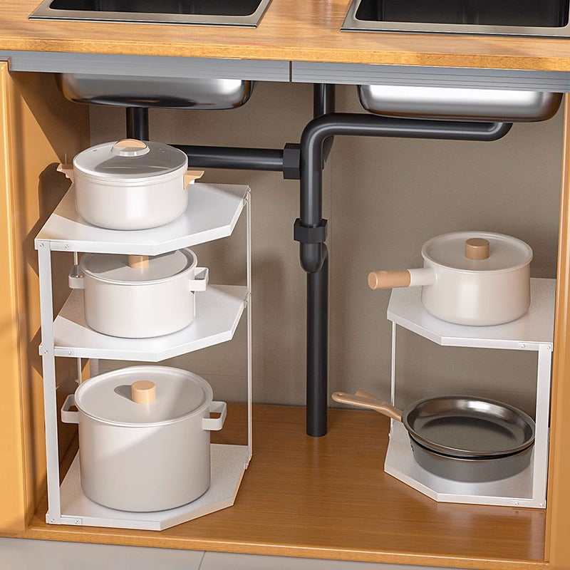 Kitchen Fan-shaped Pot Rack Corner Seasoning Storage