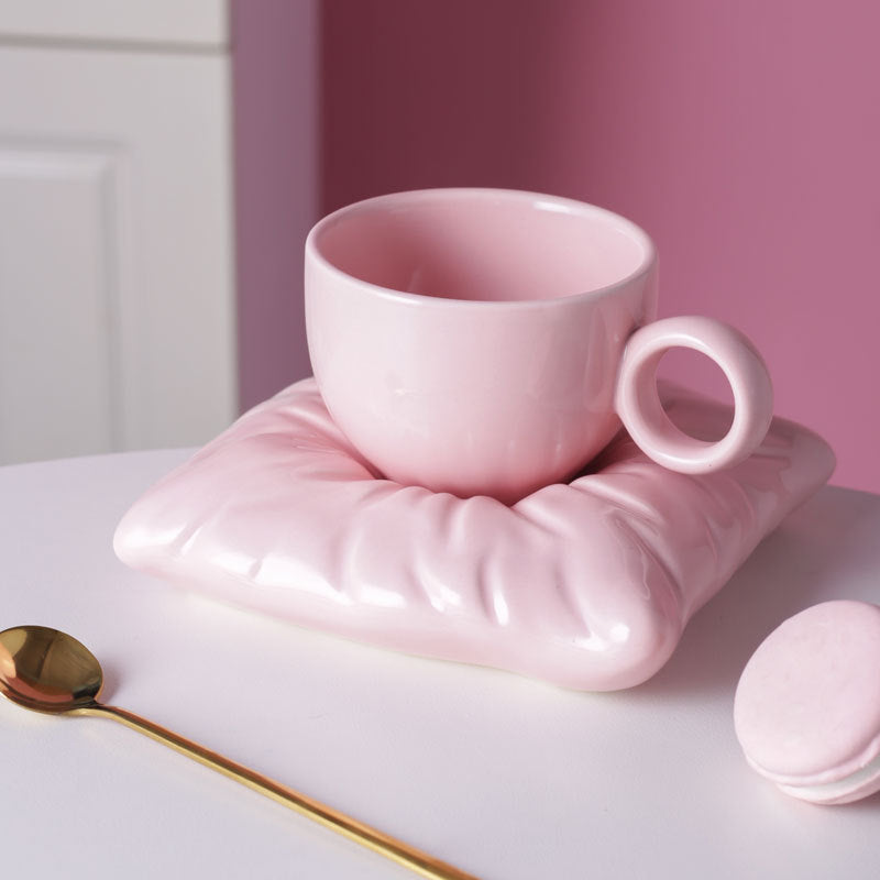 Nordic Ceramic Cup with Pillow Coaster Set for Couples