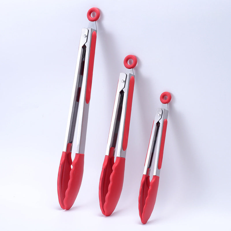 Heat Resistant Silicone Stainless Steel Kitchen Tongs With Locking Handle