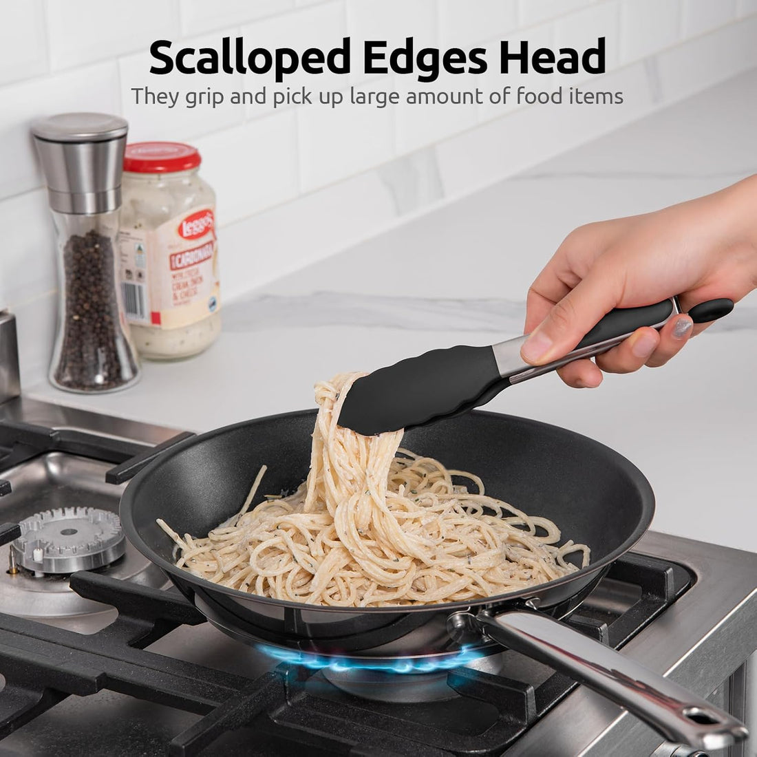 Heat Resistant Silicone Stainless Steel Kitchen Tongs With Locking Handle