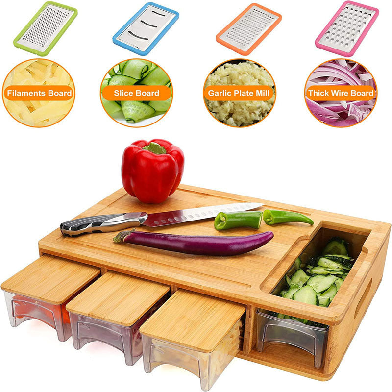 Bamboo Cutting Board with Built In Drawer for Vegetables