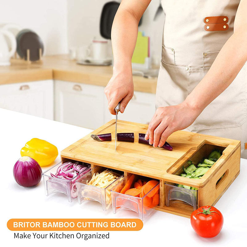 Bamboo Cutting Board with Built In Drawer for Vegetables