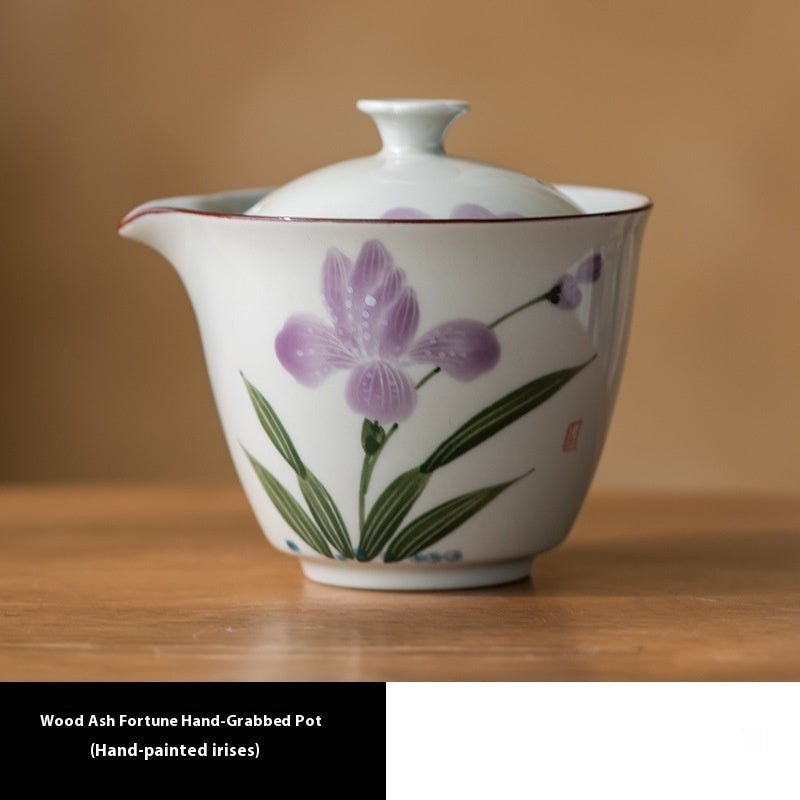 Hand Painted Purple Flower Teapot for Household Use