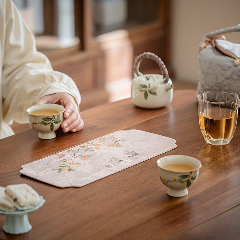 Hand Painted Osmanthus Rattan Handle Teapot Tea Set