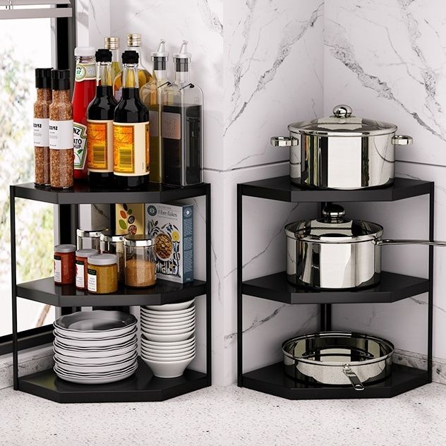 Kitchen Fan-shaped Pot Rack Corner Seasoning Storage
