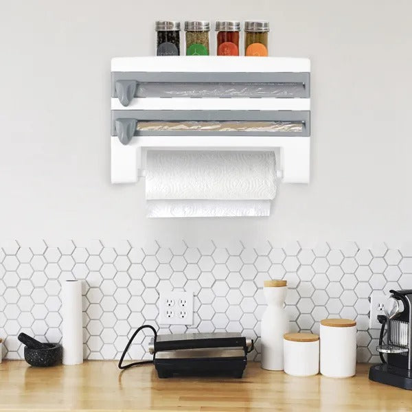 Magnetic Plastic Wrap And Foil Dispenser With Cutter Organizer