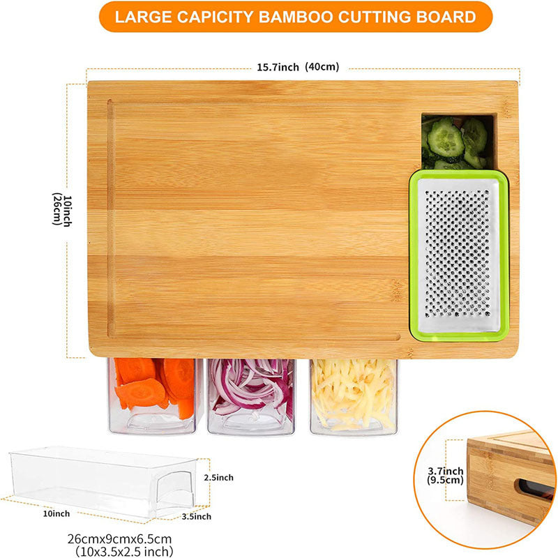 Bamboo Cutting Board with Built In Drawer for Vegetables