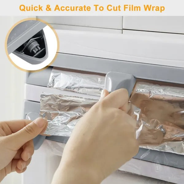 Magnetic Plastic Wrap And Foil Dispenser With Cutter Organizer