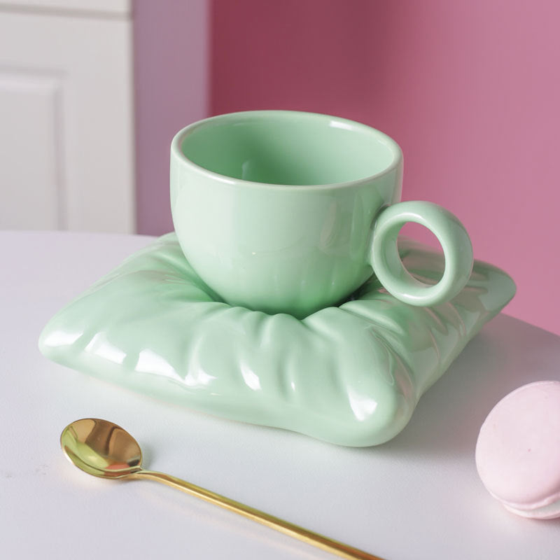 Nordic Ceramic Cup with Pillow Coaster Set for Couples