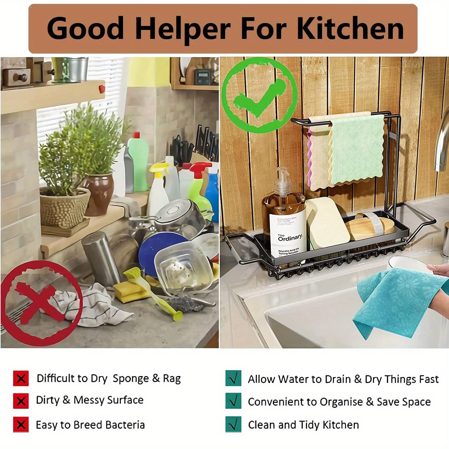 Expandable Stainless Steel Sink Caddy Organizer With Holder