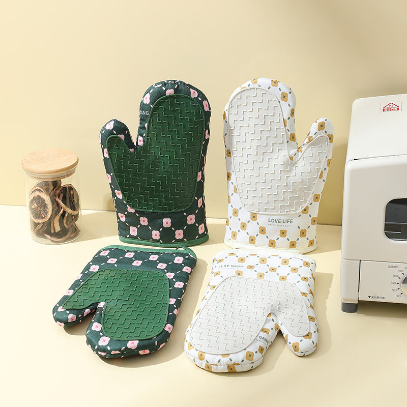 Heat Resistant Cotton Microwave Oven Mitts Kitchen Gloves