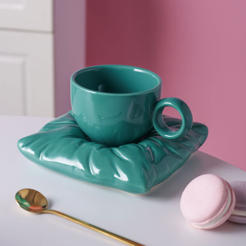 Nordic Ceramic Cup with Pillow Coaster Set for Couples