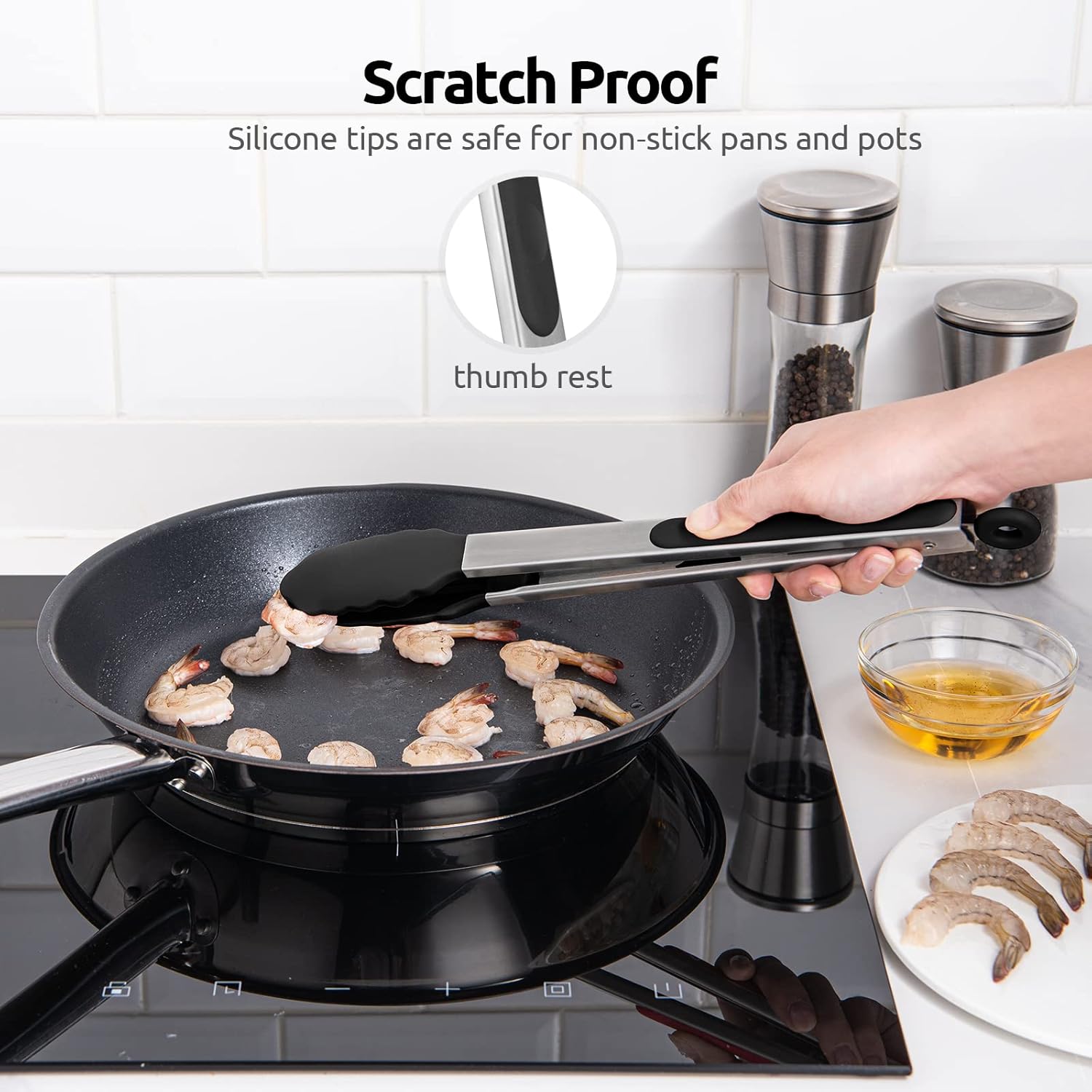 Heat Resistant Silicone Stainless Steel Kitchen Tongs With Locking Handle