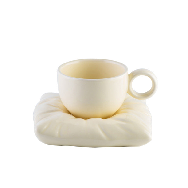 Nordic Ceramic Cup with Pillow Coaster Set for Couples