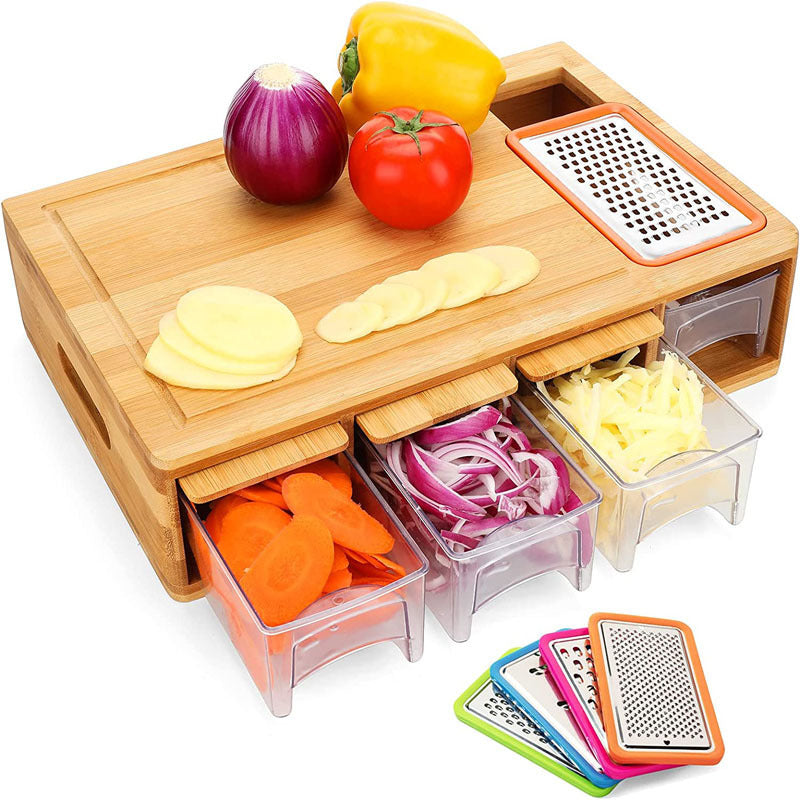 Bamboo Cutting Board with Built In Drawer for Vegetables