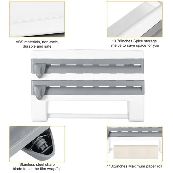 Magnetic Plastic Wrap And Foil Dispenser With Cutter Organizer