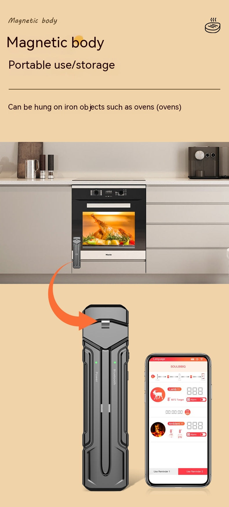 Wireless Kitchen Oven Thermometer Digital
