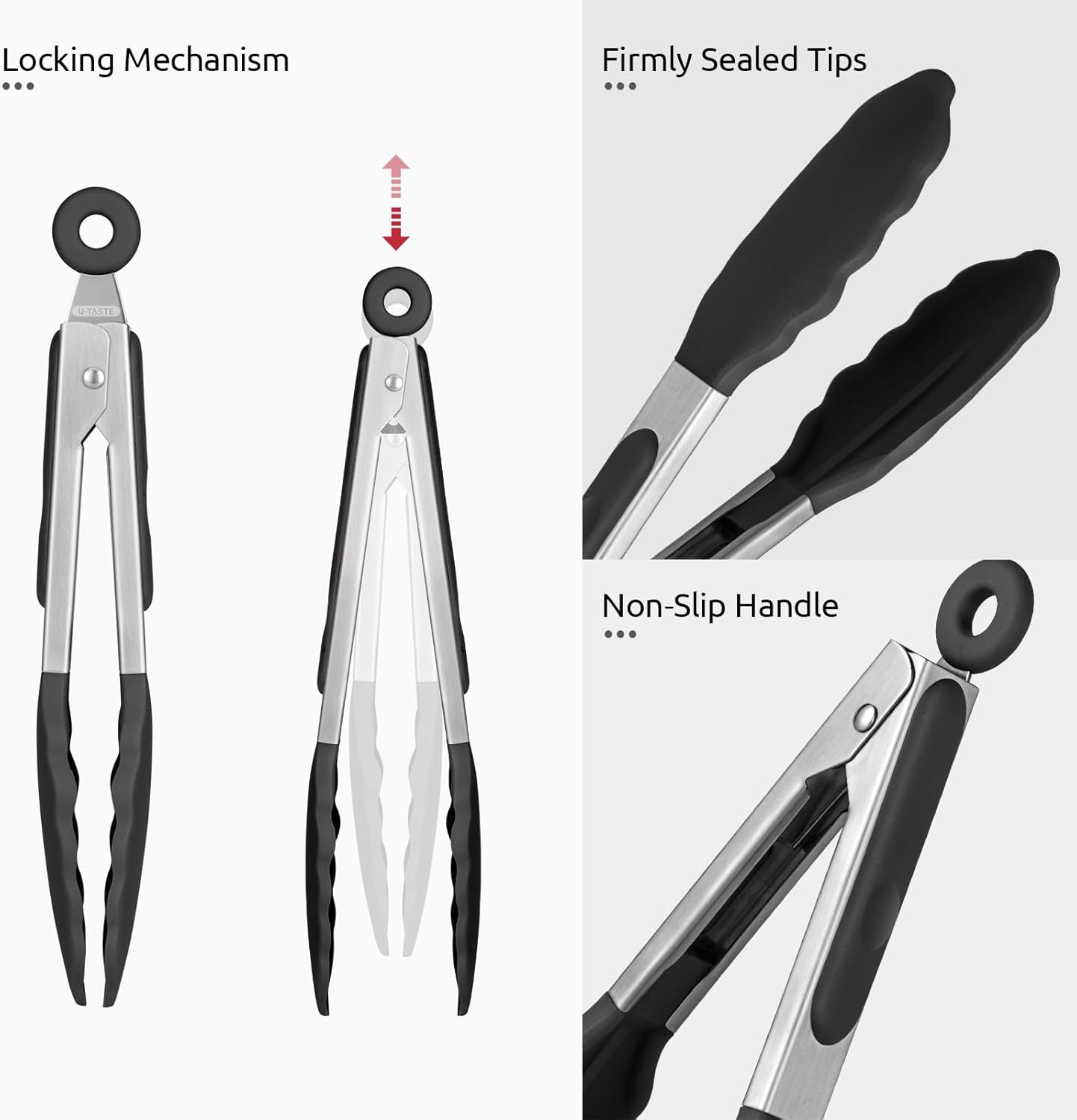 Heat Resistant Silicone Stainless Steel Kitchen Tongs With Locking Handle